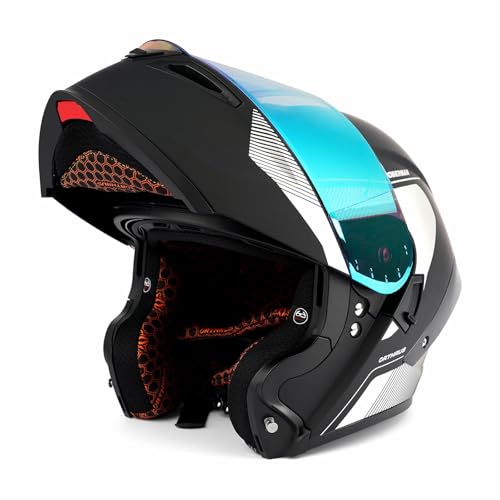 Orthrus Modular LED Full Face Motorcycle Helmet - DOT Approved Flip-Up Dual Visor Sun Shield & Bluetooth Ready for Adults Men Women - Street Bike/Motocross (Dobermann Silver, XXL)