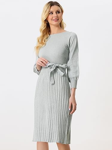 Image of Allegra K Women's Knit Pleated Dresses Casual Belted Midi Sweater Dress