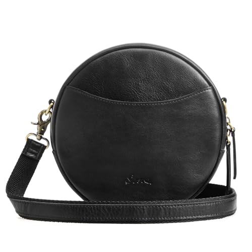 Image of S-ZONE Leather Crossbody Bags for Women Circle Shoulder Round Purse Travel