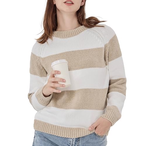 Image of Simple&Opulence Women's Chenille Sweater Crewneck Long Sleeve Pullover Ribbed Cuff Hem Round Neck Jumper Tops