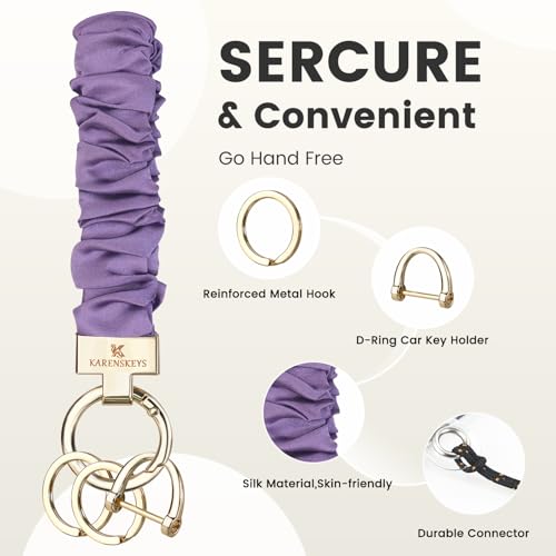 Image of Scrunchie Keychain Wristlet, Key Chain for Car Keys with D Ring, Stretchy Phone Charms with Tether Tab for Women.