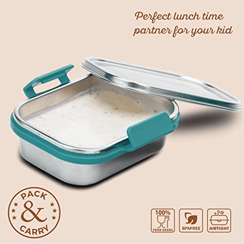 Image of SIGNORA WARE Cute Compact Stainless Steel Lunch Box | Stackable Design | Clip Lock Lid | Airtight & Leak Proof | Perfect for Kids | Best for Packing Sandwitches, Fruits & Snacks (240ml | EBlue)