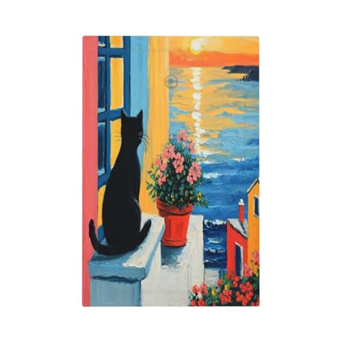 Decorative Switch Covers Plate Vintage Oil Painting Style Black Cat Sea Flowers 1 Gang No Device Single Blank Outlet Covers Wall Plate Cover Light Switch Plate Electrical Faceplate