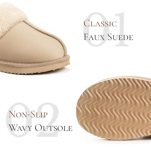 Image of OOW Fuzzy Slippers for Women Cozy Faux Fur House Shoes Memory Foam Slippers | Winter, Warm Slippers, Indoor and Outdoor