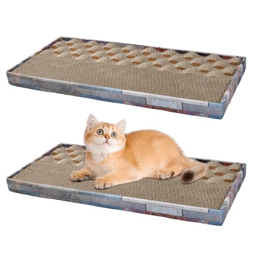 2 PCS Tiragraffi per Gatti 45X22,5X3CM, 2 en 1 Graffiatoio per gatti in Cartone Ondulato con Erba Gatta, Graffiatoio per Proteggere Mobili, Accessori per Gattis Adulti e Cuccioli, per Casa e Int