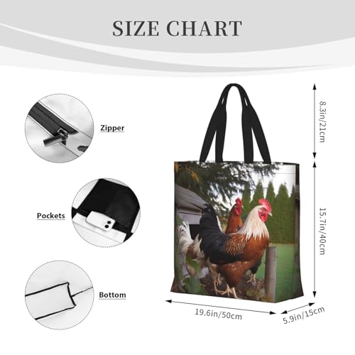 BackYard Chickens Tote Bags for Women Canvas Tote Purse Large Shoulder Bag Aesthetic Shopping Bags Reusable Grocery Bag Hobo Bags Casual Handbags, Top Zipper Closure3