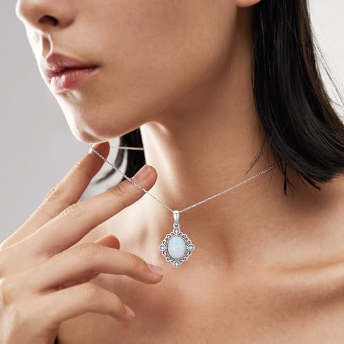 Oval Opal with Genuine Diamond Pendant Necklace 925 Sterling Silver Dainty White Opal Necklace Anniversary Birthday Jewelry Gifts for Women Her3