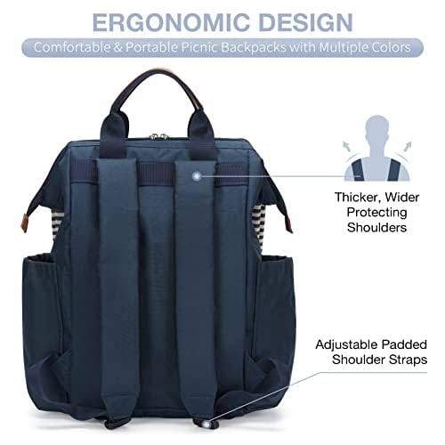 Zaino da picnic grande capacità 4 piatti scomparto termico 22,9 cm manico legno posate coperta impermeabile blu navy