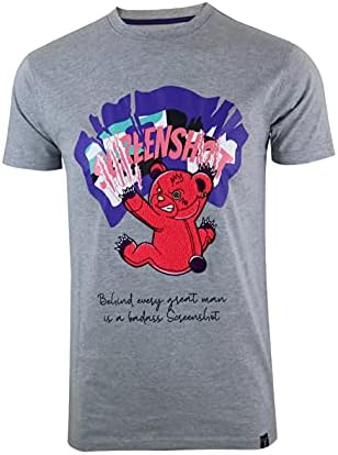 SCREENSHOT SCREENSHOT-S1129 Mens Hip-Hop Premium Fashion Tee - Badass Cartoon Teddy Bear Patch Embroidery Gel Print T-Shirt-H.Grey-Medium