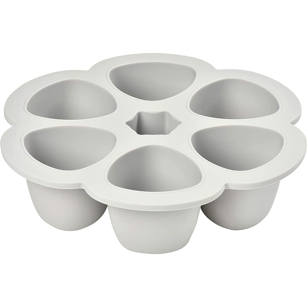 Béaba Silicone Multi-Containers, Premium-Quality for Baby, Extreme Heat Resistance, Oven and Microwave, 6 Separate Sections, Airtight Lid, Made in Italy - 6x150 ml - Grey