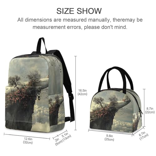 Backpack Lunch Box Set Large Capacity Travel Backpacks and Insulated Lunch Bag for Commute Hiking Picnic Wreck Of Plane Print2