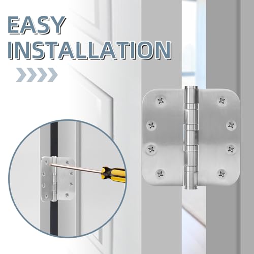 6 Pack Stainless Steel Silver Door Hinges for Exterior & Interior Doors, 4.0 x 4.0 Inch Heavy-Duty Ball Bearing Door Hinges with 5/8" Radius Corners - Image 6