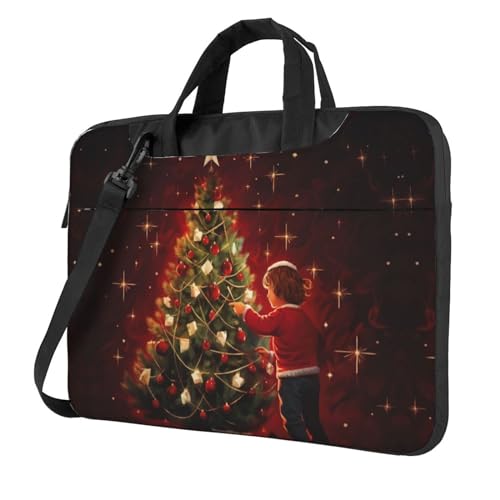 Sac ordinateur 15,6 pouces sapin de Noël brillant sacoche noire à bandoulière festive