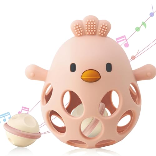 Venditer Silikon Babyrassel Hühnchen Beißring Baby, Sensorische Beißring Spielzeuge, Baby Spielzeug, Silikon Beißring, Motorik Spielzeug, Montessori Spielzeug, Rassel Baby, Babyspielzeug Rosa
