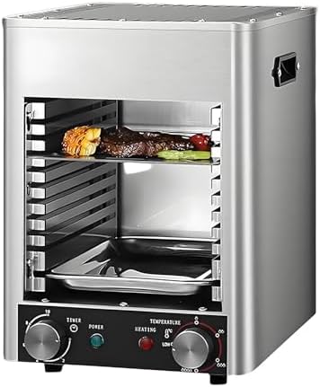 1700W Smokeless Electric Steak Broiler - Indoor Grill with Adjustable Time & Temperature, Stainless Steel, Perfect for Beef, Chicken & Vegetables, 4 Grilling Slots