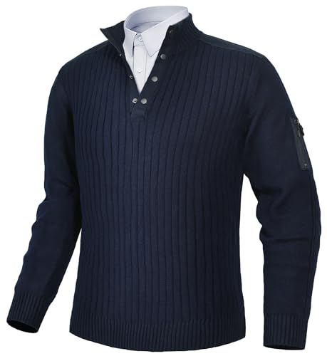 Pioneer Camp Men's Cable Knit Pullover Sweater Casual Long Sleeve Stand Collar Snap Button Knitted Sweaters Fall Winter