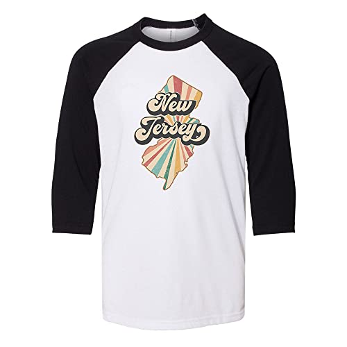 Retro New Jersey Kids Three-Quarter Raglan Sleeve Baseball Shirt Youth Large White/Black