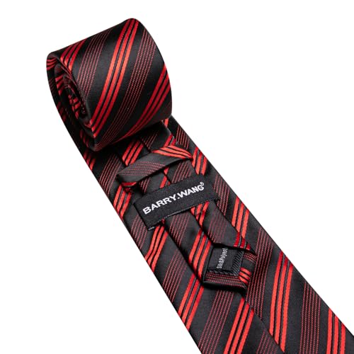 Image of Barry.Wang Man Stripe Ties Set Silk Woven Pocket Square Necktie Cufflinks Formal Party Business