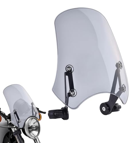 Motorcycle Windshield Deflector with Bracket Double Bubble Windscreen Fit for Dyna Iron 883 Softail Sportster 883 Street Bob Universal Wind Shield Screen Visor Flyscreen Smoke