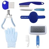 QGGTQG Kaninchen Pflege Set 8 Stück Kleintierpflegeset mit Trimmer Haustier, Nagelknipser, Feile, Haustiermassage, Badhandschuh, Floh Kamm für Katzen, Welpen, Kaninchen, Hamster (Blau)