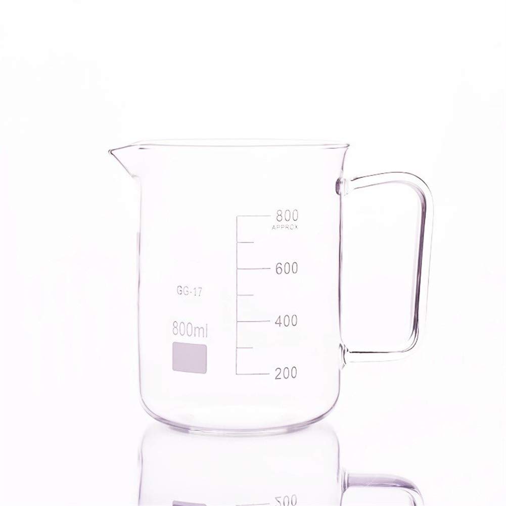 HMTE Vaso de precipitados de Vidrio en Formato bajo, Capacidad 800 ml, Diámetro Exterior = 104 mm, Altura = 138 mm, Vaso de precipitados de Laboratorio con asa (Capacidad: 800 ml) (800 ml)