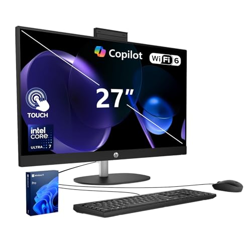 Image of HP 27 inch FHD Touchscreen Intel Ultra 7 AI All-in-One Desktop Computer, 27 inch FHD Touchscreen, Intel Ultra 7 255U, PCONLINE Customized 16GB-64GB DDR5, 1TB-2TB SSD, Wired Keyboard & Mouse, Wi-Fi 6, Win11Pro