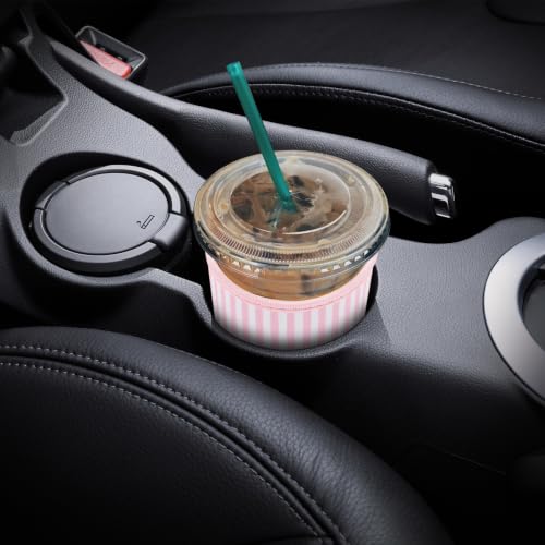 Image of YR Reusable Neoprene Insulator Sleeve for Iced Coffee Cups, 3 Pack Coffee Coolies sleeves for Iced & Hot Drinks, Cold Beverage Cooler Compatible with Starbucks Coffee and More (Pink Stripes)