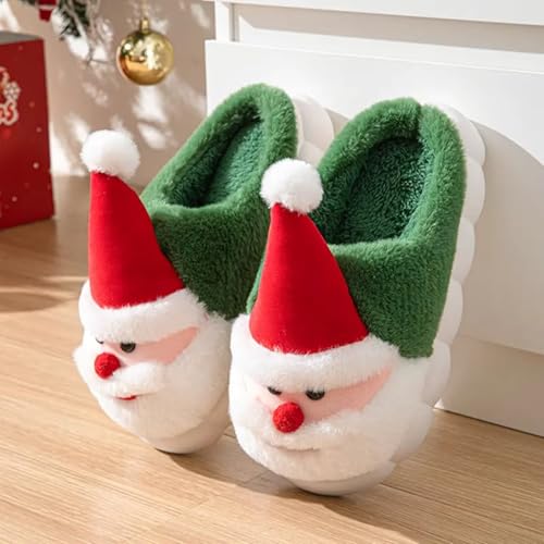 Women's Christmas Santa Claus Slippers Cute Cartoon Fuzzy Warm House Men Non-Slip Indoor Slippers for Couples4