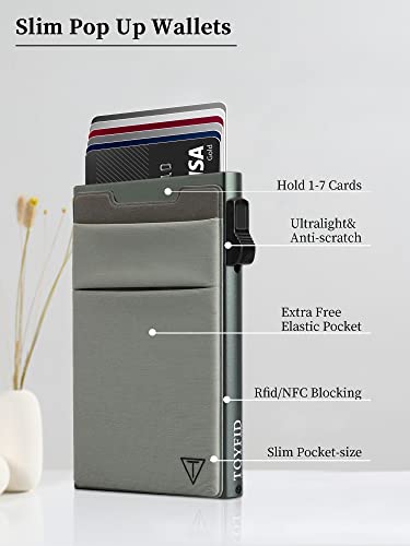 Image of TOYFID Slim Wallet for Men - Pop Up Card Holder Wallet,Minimalist Business Wallet,Credit Card Wallet with Money Pocket,Metal Card Case Wallet,RFID Blocking,Can Hold 6 Credit Cards