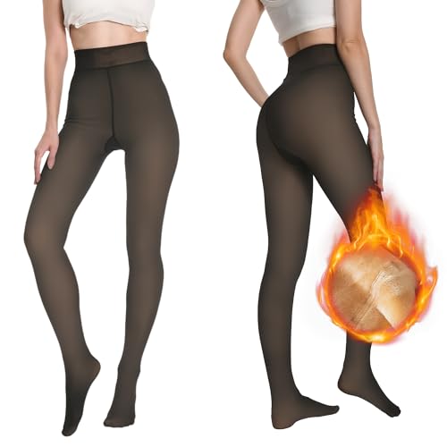 Awant Fleece Lined Tights Sheer Thick Tights for Women Fake Translucent Warm Pantyhose Leggings Sheer Thick Tights for Winter