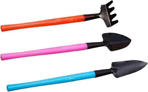Set of 3 Mini Garden Tools Compact Rake Shovel Trowel Durable Plastic Handles Ideal for Indoor Planting Bonsai Care