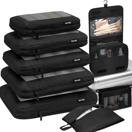 Image of BAGAIL 4 Set /6 Set /8 Set Compression Packing Cubes Travel Accessories Expandable Packing Organizers (Square Mesh, 08-Black)