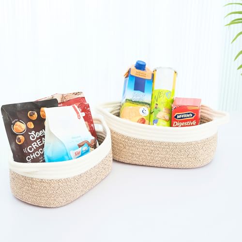 Image of MINTWOOD Design 5-Piece Small Decorative Woven Storage Baskets Set for Shelves, Bathroom, Pantry and Nightstand Organizer, Catch All Tray for Organizing Gifts, Dog and Cat Toys, Light Brown