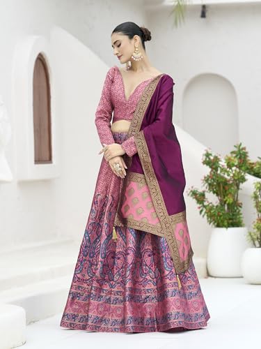Image of PURVAJA Women's Kanjiwaram Semi-Stitched Lehenga choli