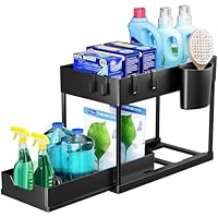 Puricon Organizer Sottolavello Cucina a 2 Livelli, Organizer Sottolavello Portaoggetti Ripiano Multiuso sotto Lavello per Cucina Bagno (Nero, 1)