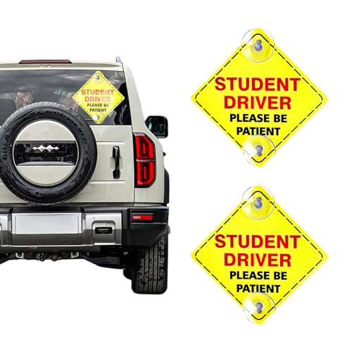 Image of Wevdn 2 PCS Student Driver Sign for Car Window, 5 inchx5 inch Please Be Patient New Driver Sticker with Suction Cups, Car Accessories (Red)