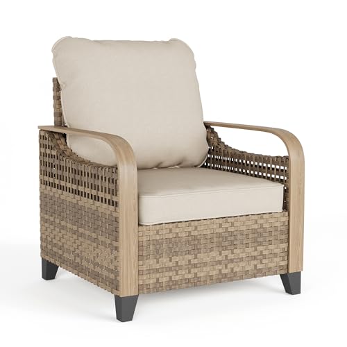 UDPATIO Outdoor Wicker Patio Armchair, PE Rattan...