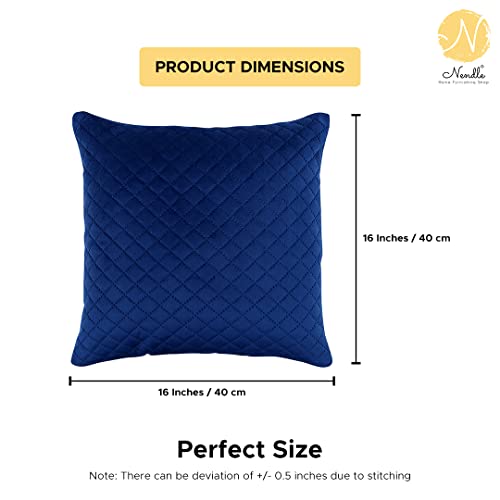 Image of Nendle Luxurious Soft Velvet Solid Color Quilted 210 TC Cushion Covers 16 Inch X 16 Inch Set Of 5 (Navy Blue, 40 * 40 Cm)