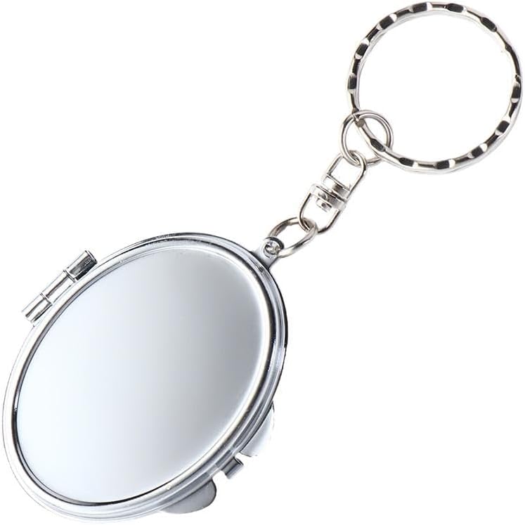 Folding Mirror Key Chain, Mini Makeup Keychain, Double Sides Cosmetic Mirror, Travel Pocket Mirror Square Heart-Shaped Round Mirror(elliptical)