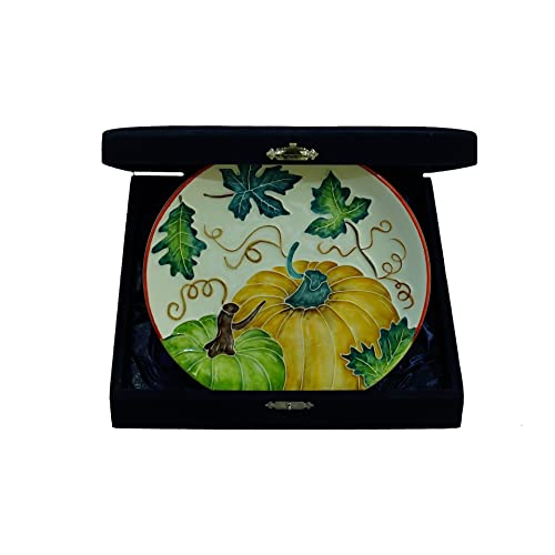 Anka Handcrafts - Cozy Home Decors - Pumpkinss - Handmade & Handpainted Ceramic Plates with Unique Embossed Surface – w Navy Int. Velvet Case – Halloween for Homes 765