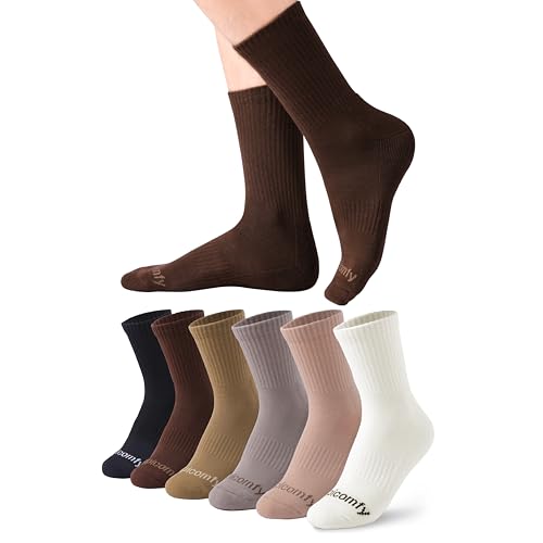 Women's Crew-Socks with Comfy Cushioned Bottom and Arch Compression, Running, Sports, Works Socks (6 Pairs)