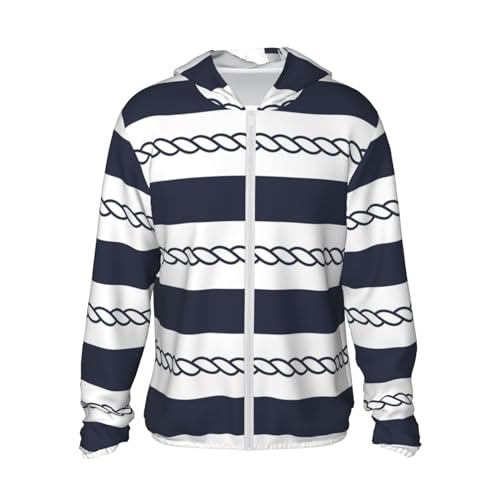 Peynir Navy Nautical Stripes And Ropes Men'S Women'S Sun Protection Zip Hoodie Upf 50+ Sun-Proof Hooded Jacket