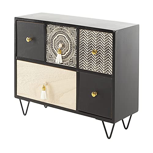 Deco 79 Wood Tribal 5 Drawer Jewelry Box, 13" X 5" X 11", Black #TOP2