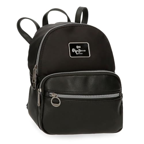 Pepe Jeans Christine Zaino Casual Nero 20 x 25,5 x 10 cm Poliestere con dettagli in pelle sintetica by Joumma Bags, Nero, Taglia unica, Zaino Casual