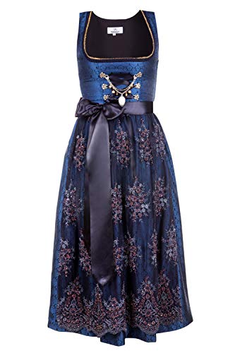 Edelnice Trachtenmode - Vestido largo para mujer de estilo bávaro, 2 piezas, incluye delantal talla US2-US24 - Azul - 36 ES