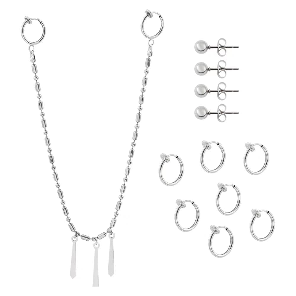 Miyamura Juego de cadena para oreja y labio 12 piercings decorativos falsos sin níquel