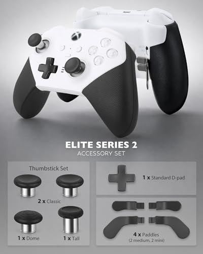 Image of Metal Replacement Thumbsticks for Xbox Elite Controller Series 2 Core, Component Pack Includes 4 Swap Magnetic Joysticks, 4 Paddles, 1 Standard D-Pads, Accessories Parts for Xbox One Elite 2(Black)