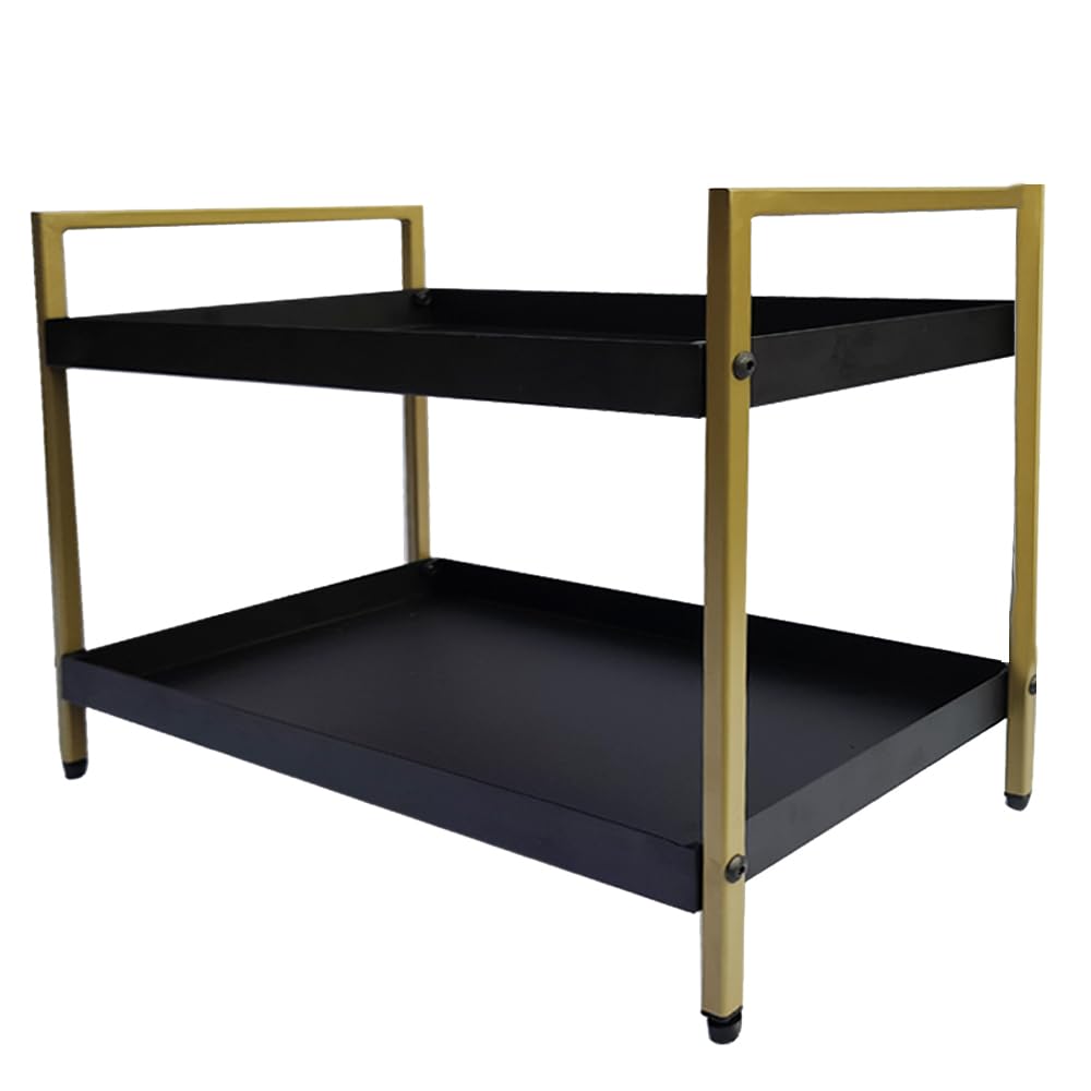 Tara Handicrafts 2 tier multipurpose countertop gold and black spice rack for your kitchen bathroom orgniser self 2 layer