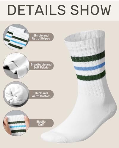 Eurzom 8 Pairs Striped Socks for Men Retro Striped Cotton Crew Athletic Cushion Socks men Size 7-12 5