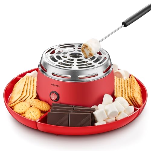 S'mores Maker Tabletop Indoor, Reemix Flameless Electric Marshmallow Roaster with 4 Detachable Trays & 6 Roasting Forks, Gift Set & Date Night Idea, Red